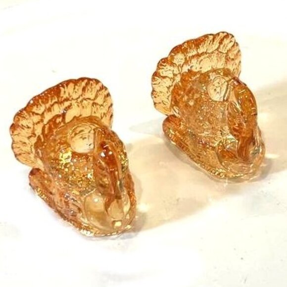 NOS Williams Sonoma Amber Glass Turkey Taper Candle Holders Set of 4 Sealed - Picture 5 of 10